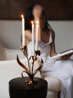 Botanical Bloom Antique Brass Candle Holder Sculptural Table Decor