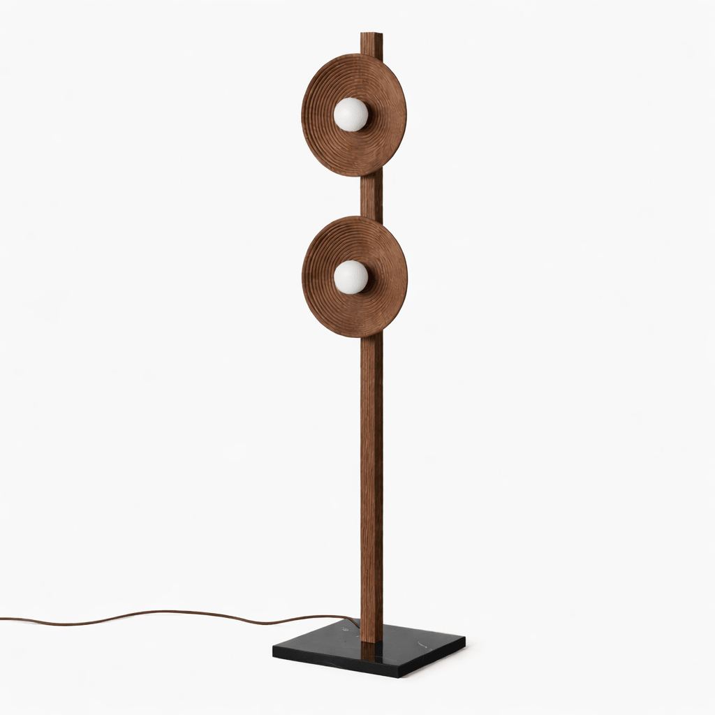Arbor Twin Disc Floor Lamp — Sculptural Wooden Designer Floor Light