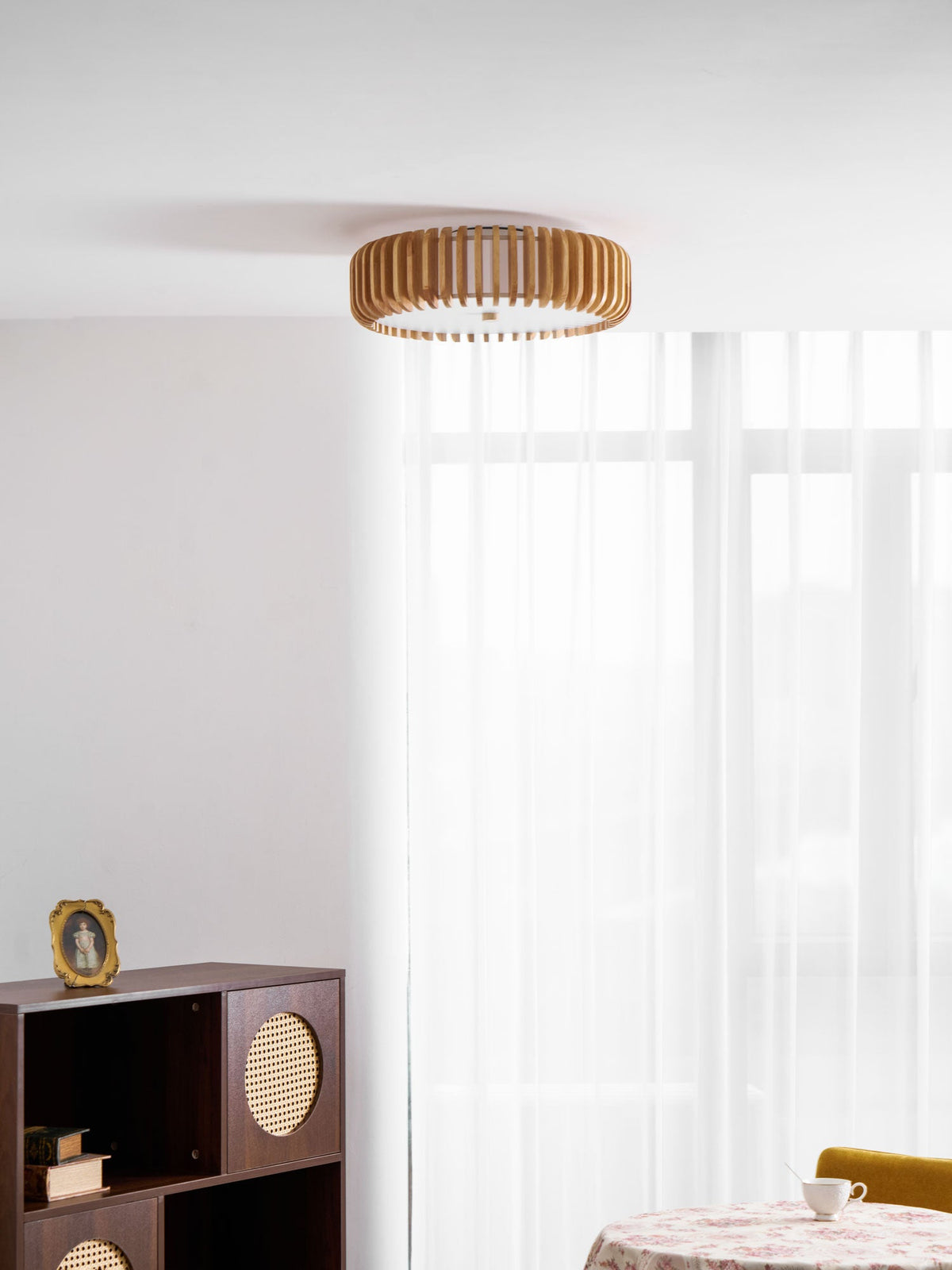 Oakflare Wood Slatted Ceiling Light – Modern Warm LED Flush Mount