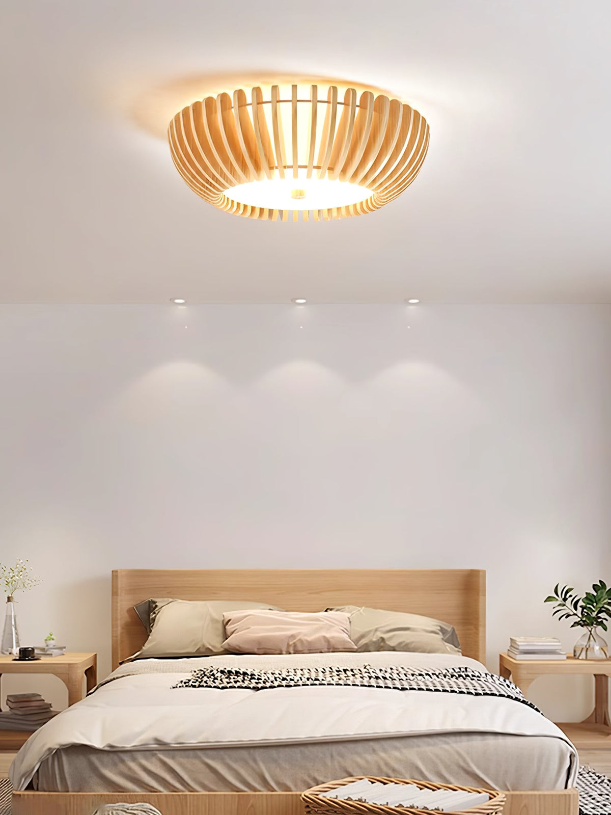 Oakflare Wood Slatted Ceiling Light – Modern Warm LED Flush Mount