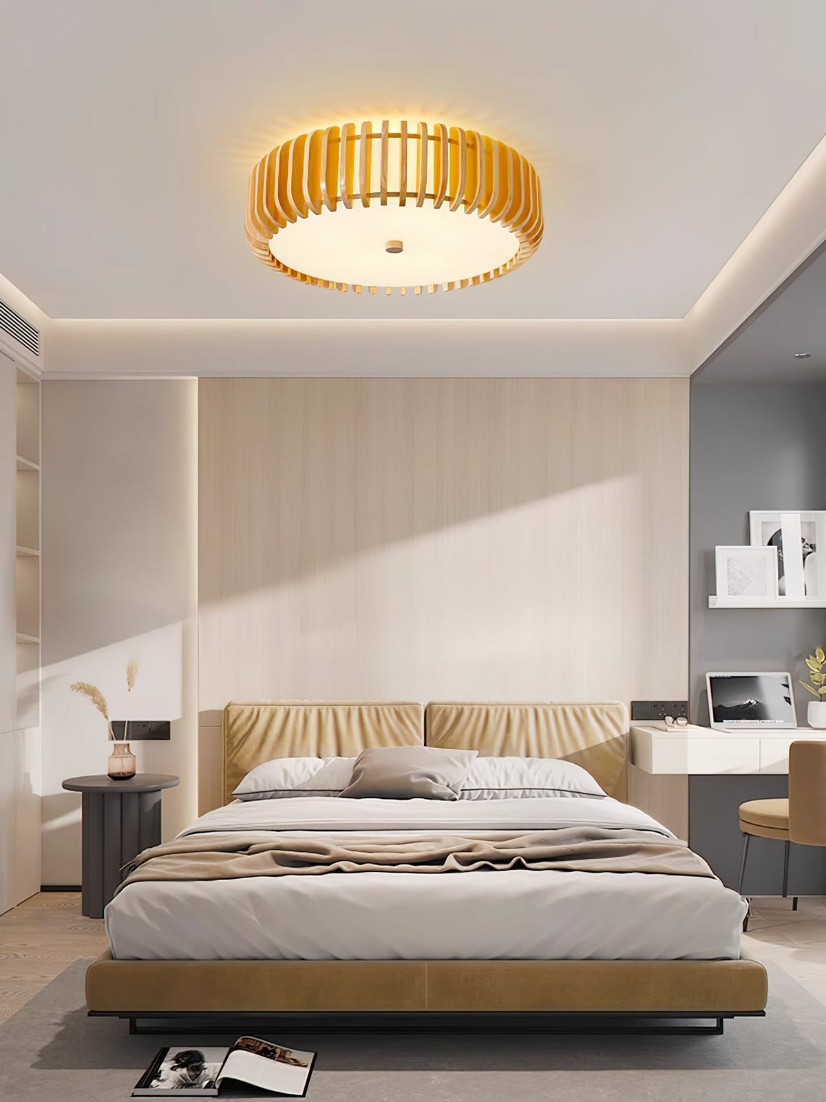 Oakflare Wood Slatted Ceiling Light – Modern Warm LED Flush Mount