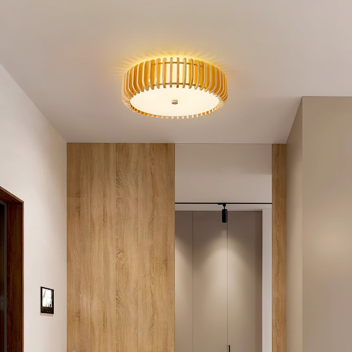 Oakflare Wood Slatted Ceiling Light – Modern Warm LED Flush Mount