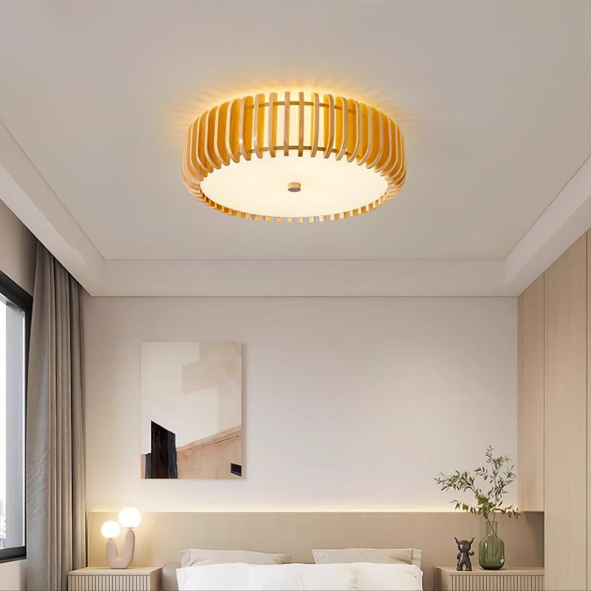 Oakflare Wood Slatted Ceiling Light – Modern Warm LED Flush Mount