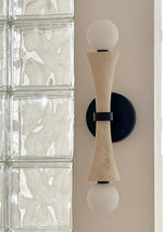 Obel Wall Sconce in Yellow Travertine with Opal Glass Globes