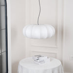 Oblate Silk Pendant Light – Modern Linen Shade Ceiling Lamp
