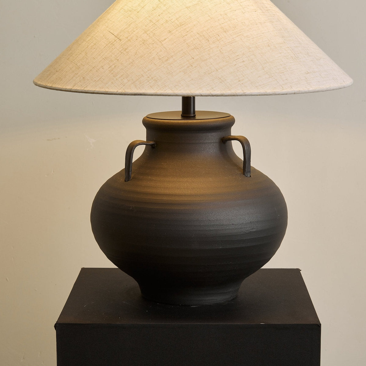 Obscura Ceramic Table Lamp with Fabric Shade for Modern Interiors