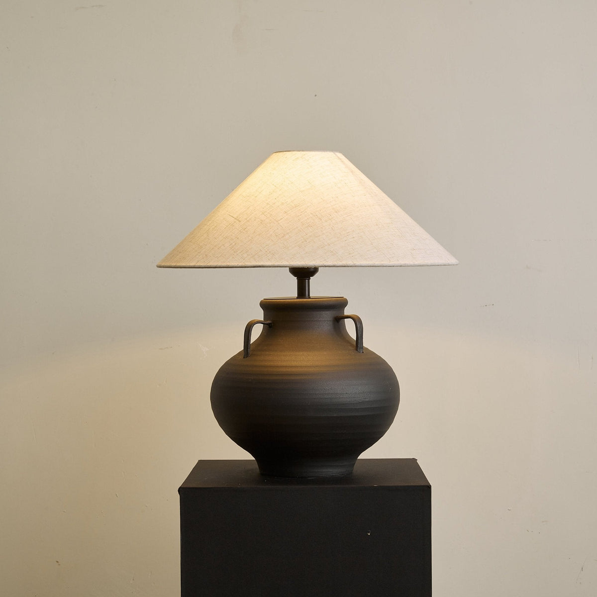 Obscura Ceramic Table Lamp with Fabric Shade for Modern Interiors