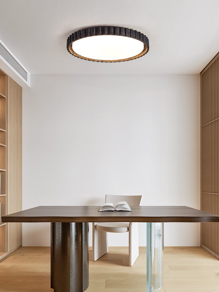 Obsidian Aura Ceiling Light in Black Travertine and Walnut