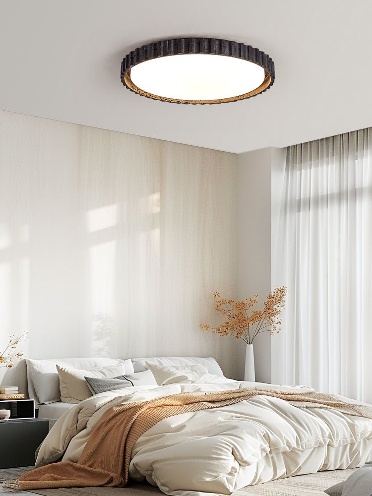 Obsidian Aura Ceiling Light in Black Travertine and Walnut
