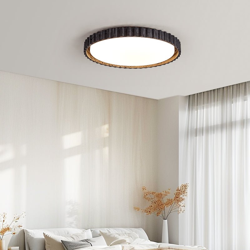 Obsidian Aura Ceiling Light in Black Travertine and Walnut