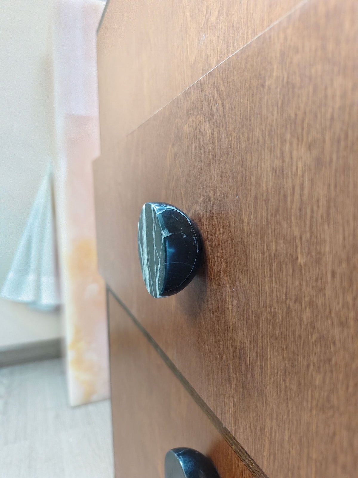Obsidian Core Marble Cabinet Pull Handle with Brass Core