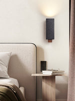 Obsidian Glow Wall Sconce — Black Travertine & Walnut Geometric Wall Light