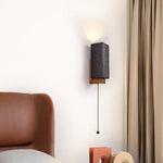 Obsidian Glow Wall Sconce — Black Travertine & Walnut Geometric Wall Light