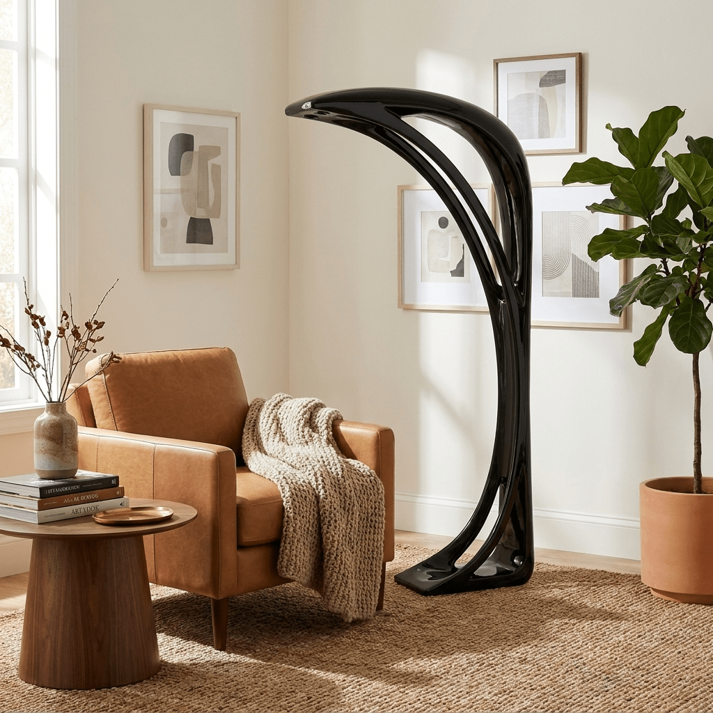 Obsidian Curve LED Floor Lamp – Modern Sculptural Lighting for Living Room & Bedroom