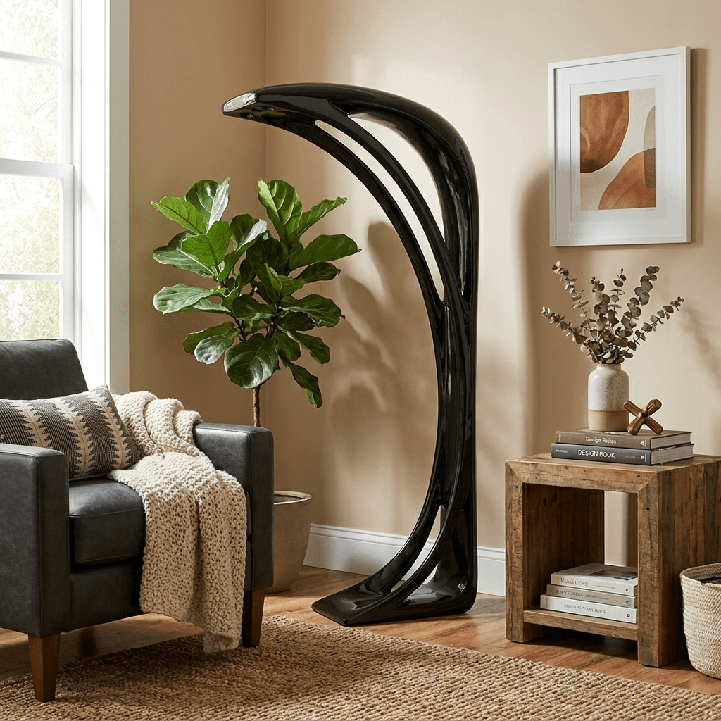 Obsidian Curve LED Floor Lamp – Modern Sculptural Lighting for Living Room & Bedroom