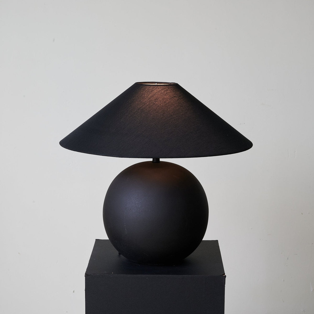 Obsidian Sphere Ceramic Table Lamp with Fabric Shade