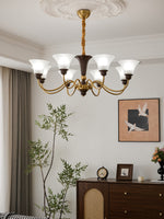 Octavia Modern Wood and Glass Chandelier, Eight-Light Gold Accent Pendant for Dining Room and Living Room