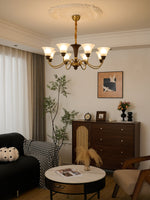 Octavia Modern Wood and Glass Chandelier, Eight-Light Gold Accent Pendant for Dining Room and Living Room