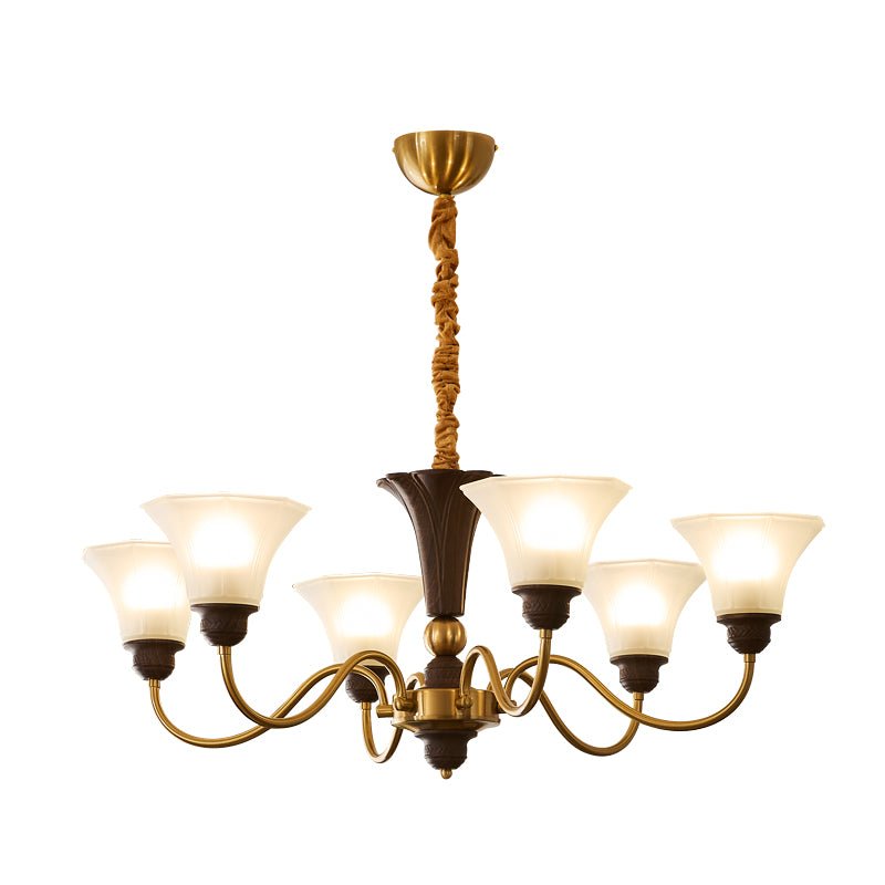 Octavia Modern Wood and Glass Chandelier, Eight-Light Gold Accent Pendant for Dining Room and Living Room