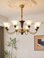 Octavia Modern Wood and Glass Chandelier, Eight-Light Gold Accent Pendant for Dining Room and Living Room