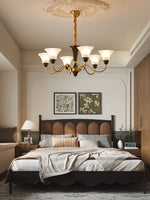 Octavia Modern Wood and Glass Chandelier, Eight-Light Gold Accent Pendant for Dining Room and Living Room