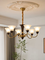 Octavia Modern Wood and Glass Chandelier, Eight-Light Gold Accent Pendant for Dining Room and Living Room
