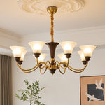 Octavia Modern Wood and Glass Chandelier, Eight-Light Gold Accent Pendant for Dining Room and Living Room