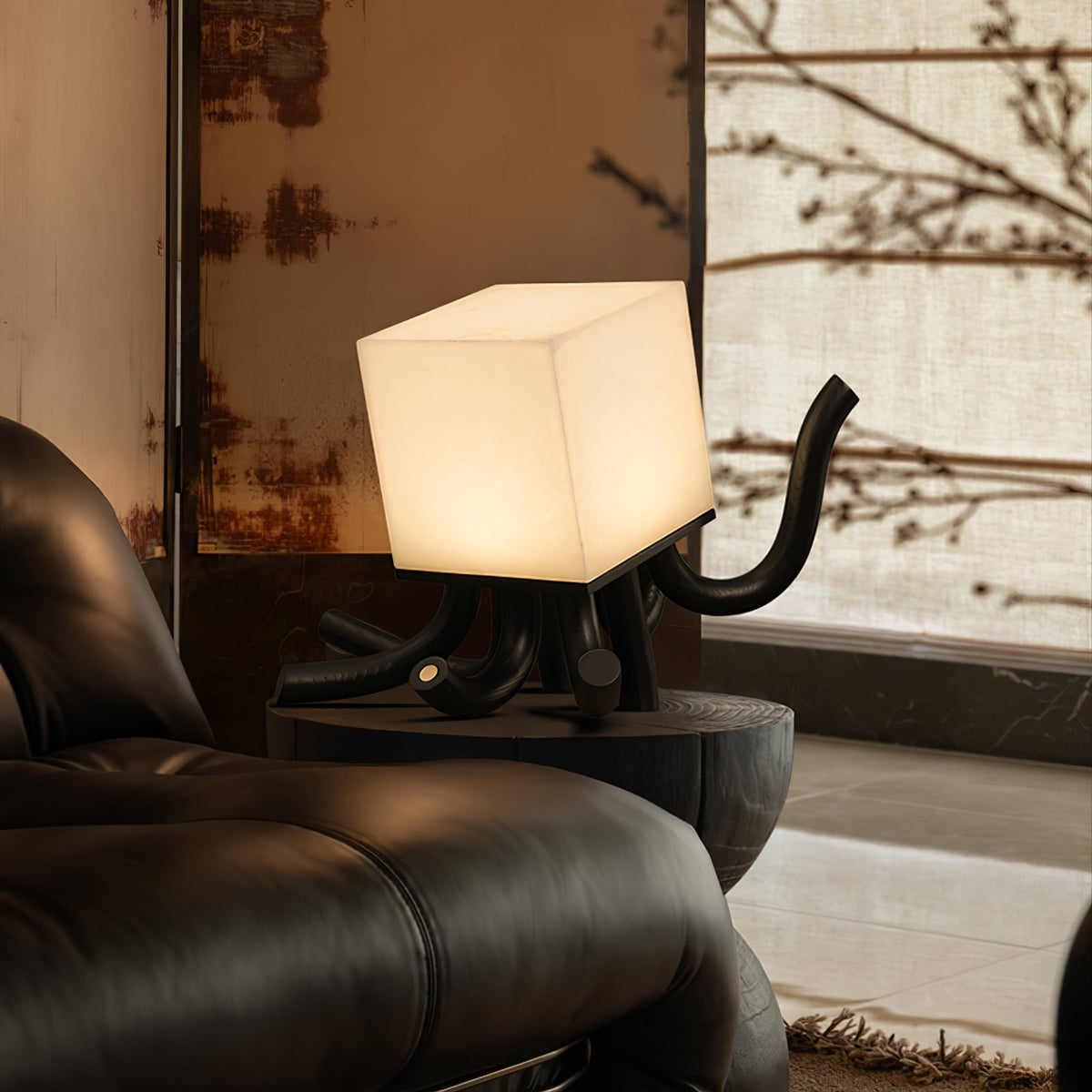 Octavia Sculptural Alabaster Table Lamp with Wooden Base