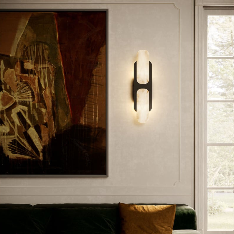 Odin Alabaster Wall Sconce in Brushed Brass | Modern Wall Lighting