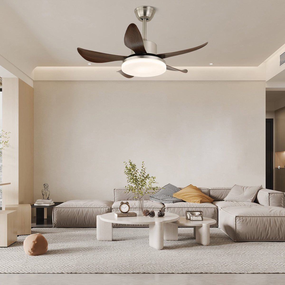 Oliver Ceiling Fan Light with Walnut Blades and Integrated LED