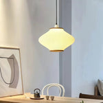 Olivra Fabric Pendant Light with Walnut Wood Accents for Dining and Living Spaces