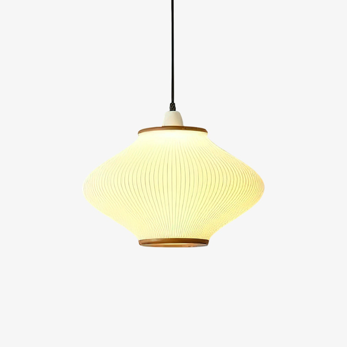 Olivra Fabric Pendant Light with Walnut Wood Accents for Dining and Living Spaces