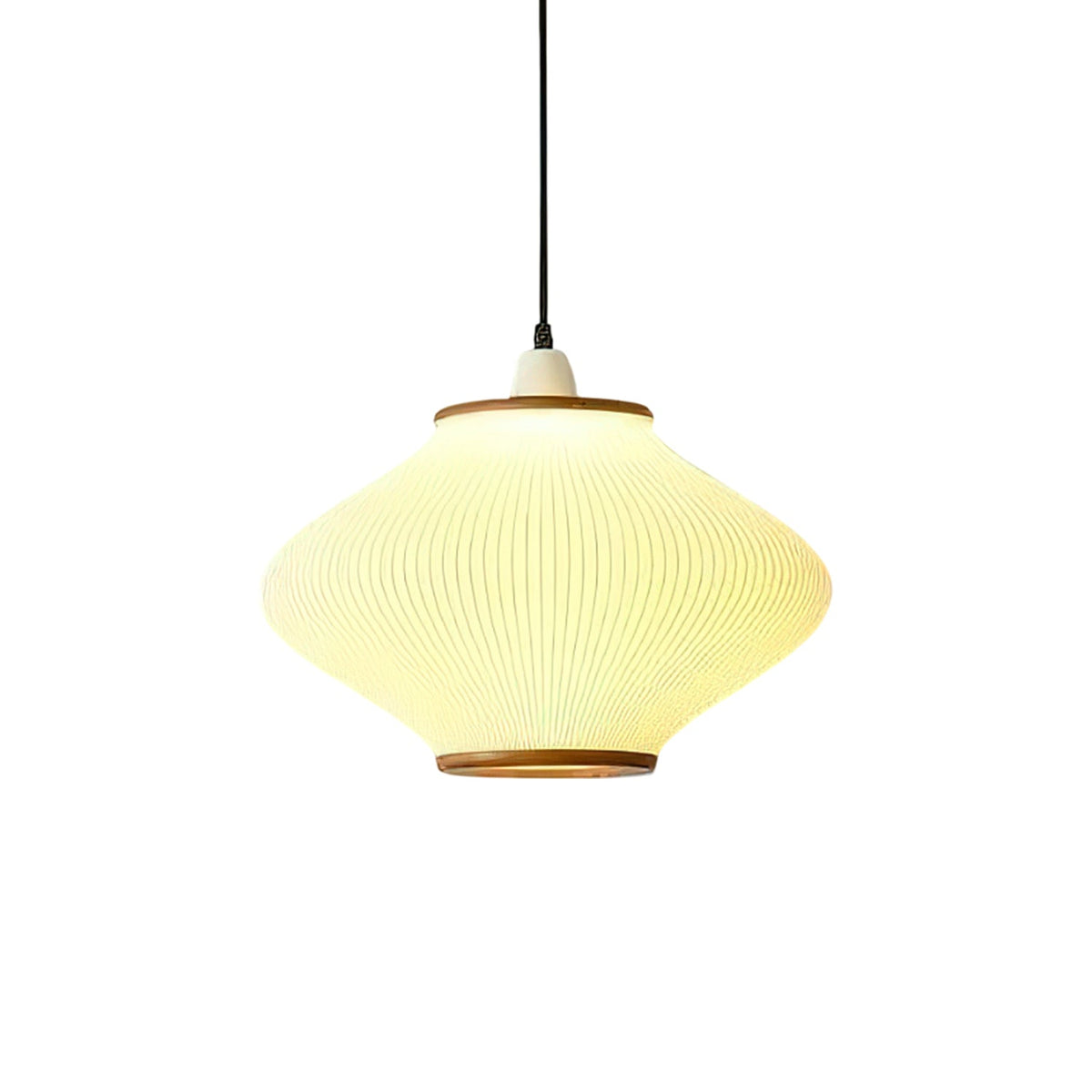 Olivra Fabric Pendant Light with Walnut Wood Accents for Dining and Living Spaces