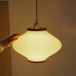 Olivra Fabric Pendant Light with Walnut Wood Accents for Dining and Living Spaces