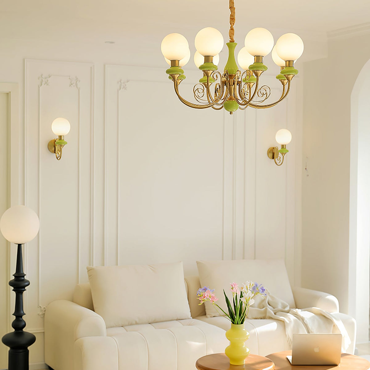 Onyx Plug-in Wall Sconce with Green Glass Shade in Gold Finish