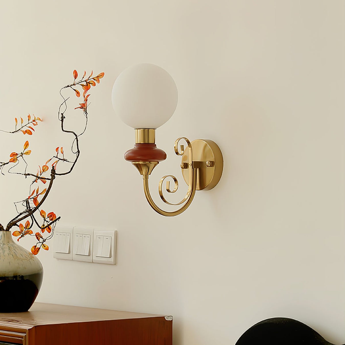 Onyx Plug-in Wall Sconce with Green Glass Shade in Gold Finish