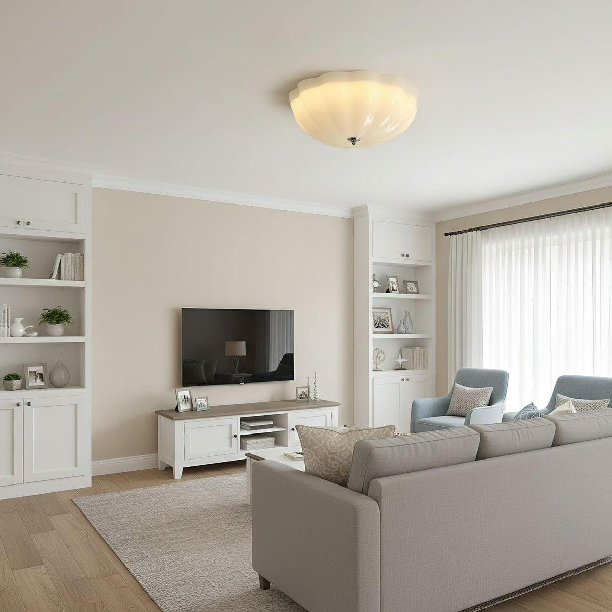 Opal Shell Flush Mount Ceiling Light, Modern Glass LED Ceiling Lamp for Living Room and Bedroom
