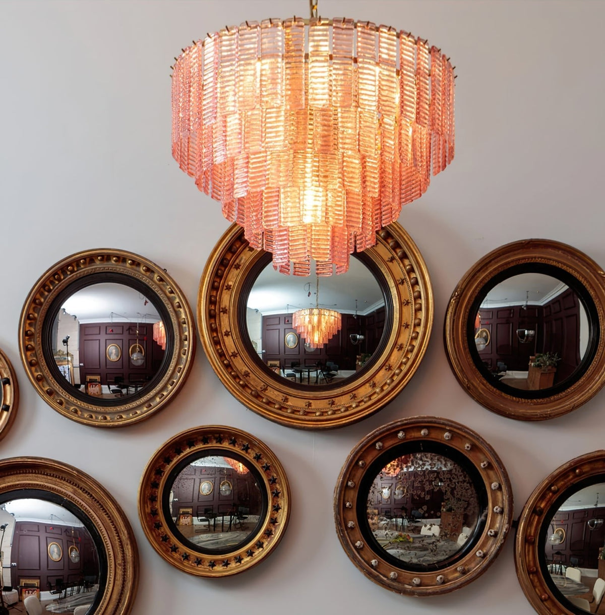 Opalora Pink Glass Chandelier | Murano-Style Gold Accent Lighting