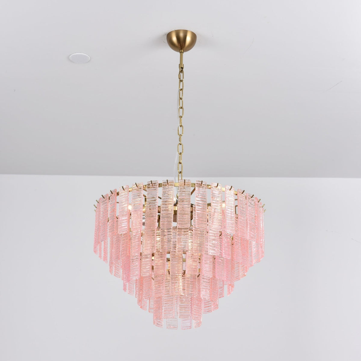 Opalora Pink Glass Chandelier | Murano-Style Gold Accent Lighting