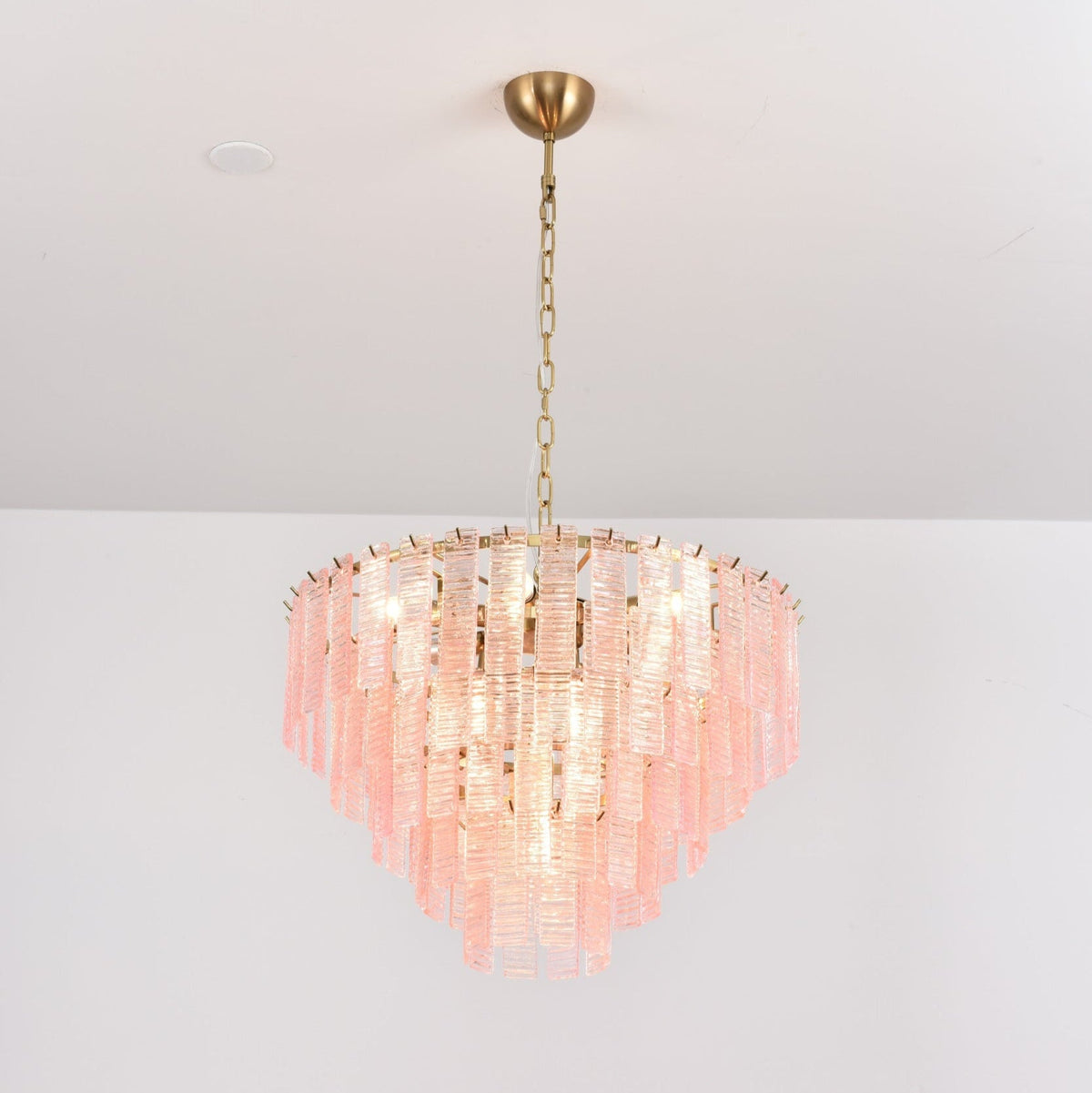Opalora Pink Glass Chandelier | Murano-Style Gold Accent Lighting