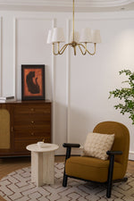 Opaluxe Brass Chandelier – Six-Light Designer Ceiling Light with Fabric Shades