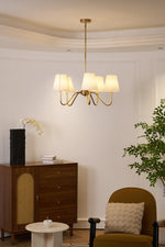 Opaluxe Brass Chandelier – Six-Light Designer Ceiling Light with Fabric Shades