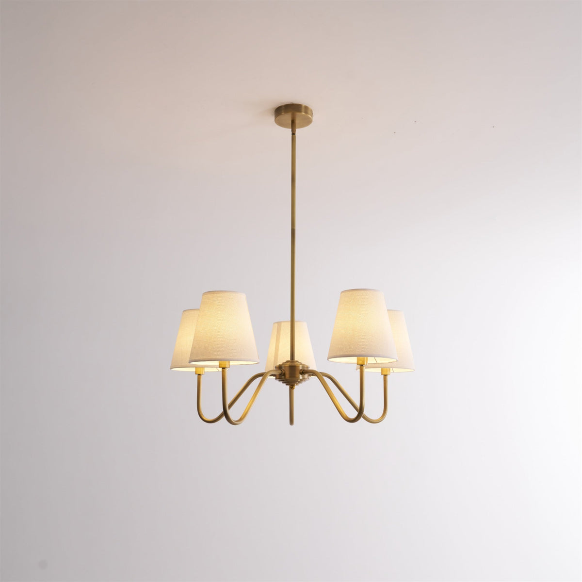 Opaluxe Brass Chandelier – Six-Light Designer Ceiling Light with Fabric Shades