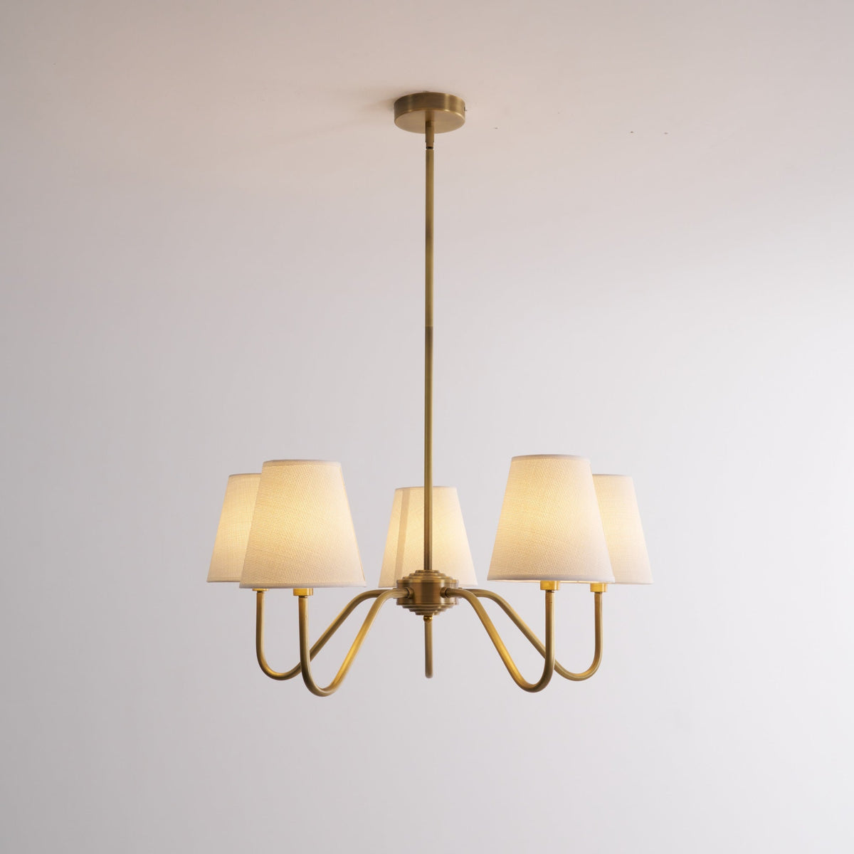 Opaluxe Brass Chandelier – Six-Light Designer Ceiling Light with Fabric Shades