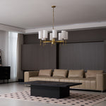 Brass Chandelier with Fabric Shades – Modern Luxury Lighting for Dining and Living Rooms