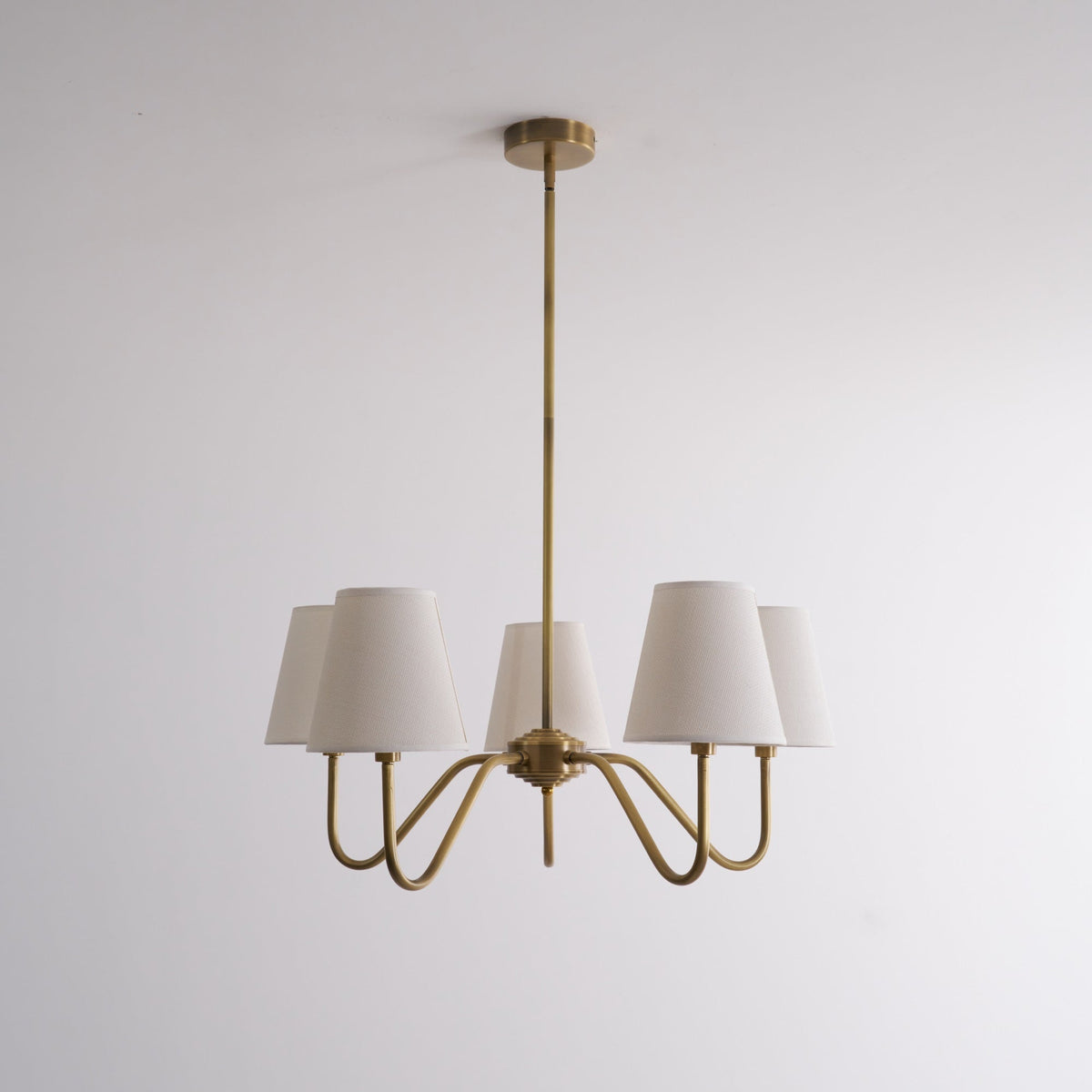Opaluxe Brass Chandelier – Six-Light Designer Ceiling Light with Fabric Shades