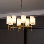 Brass Chandelier with Fabric Shades – Modern Luxury Lighting for Dining and Living Rooms