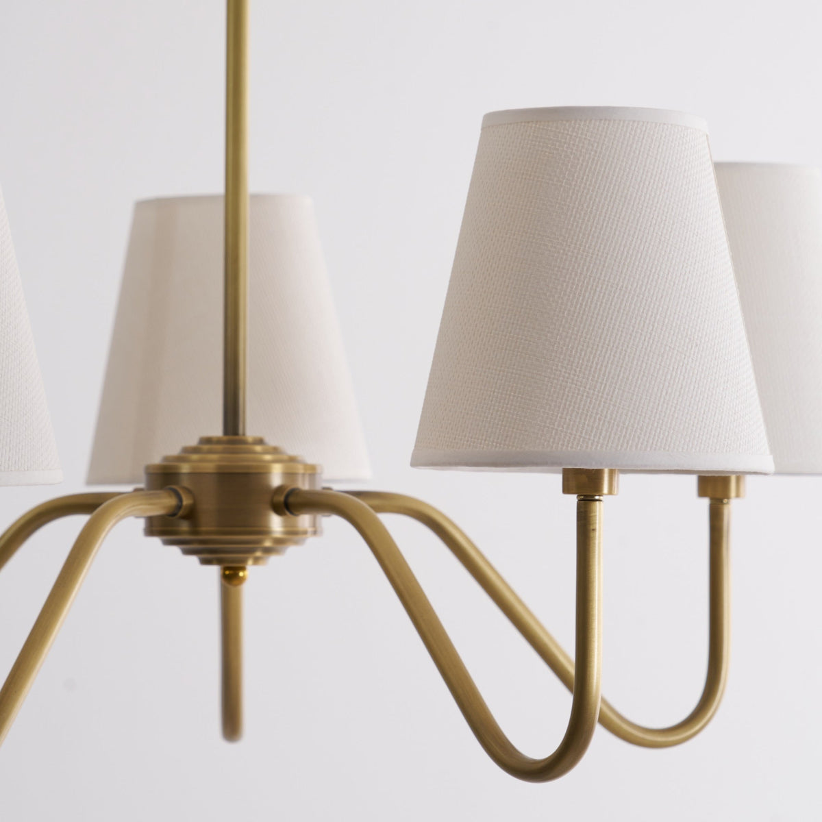 Opaluxe Brass Chandelier – Six-Light Designer Ceiling Light with Fabric Shades