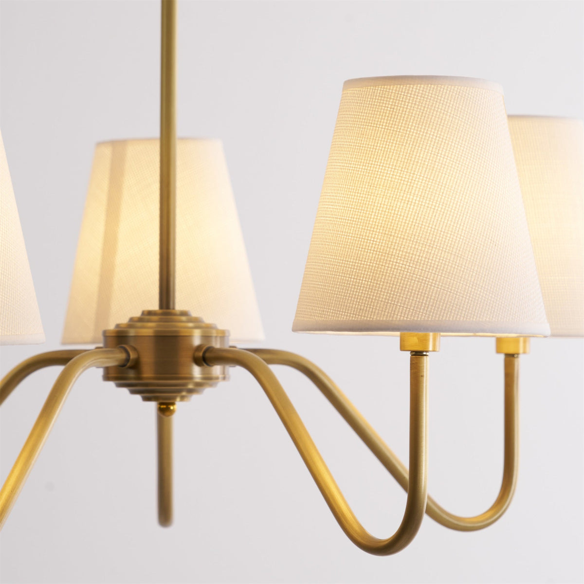 Opaluxe Brass Chandelier – Six-Light Designer Ceiling Light with Fabric Shades