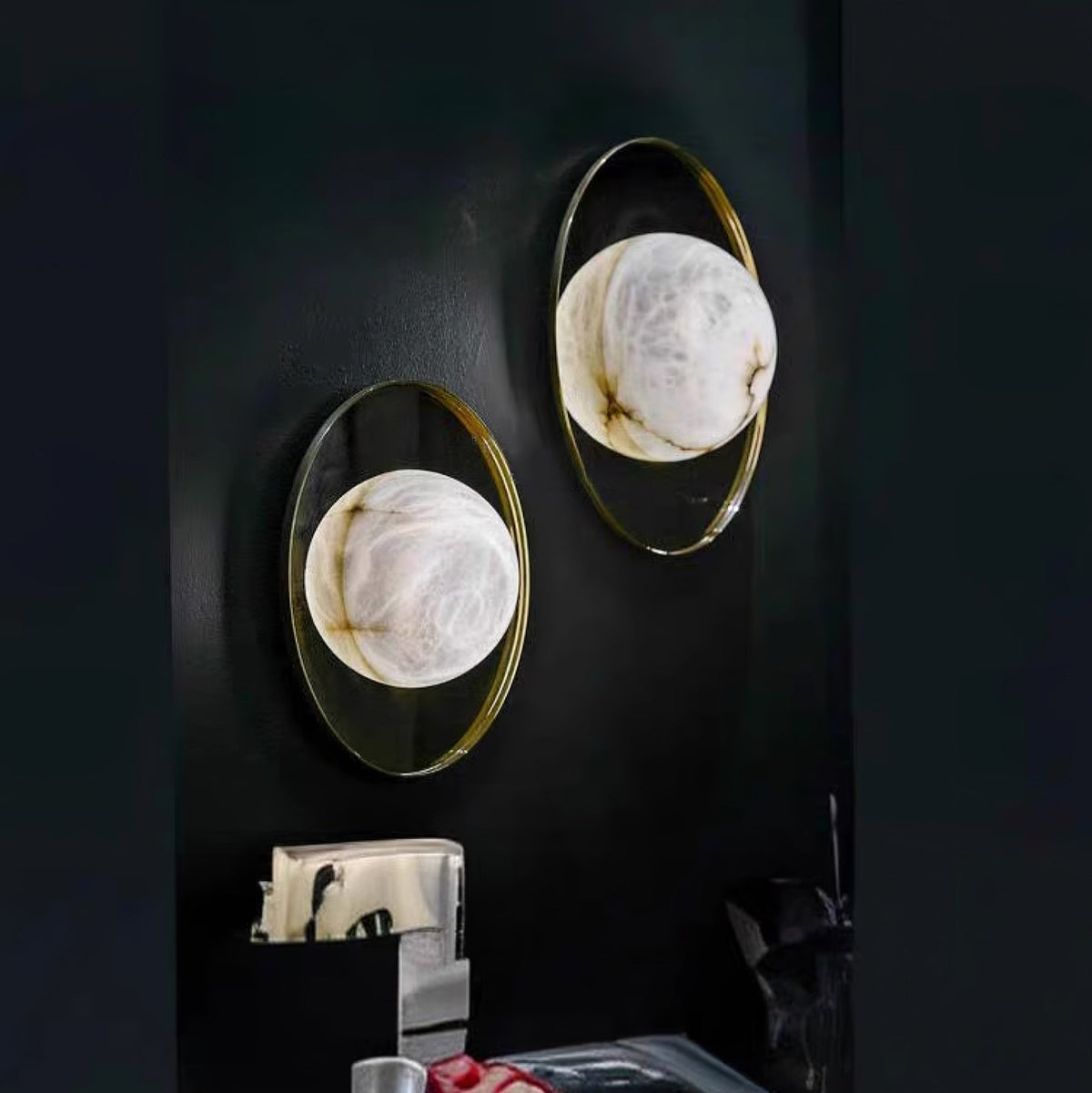 Ophela Alabaster Wall Sconce in Brushed Brass | Modern Bedroom Lighting